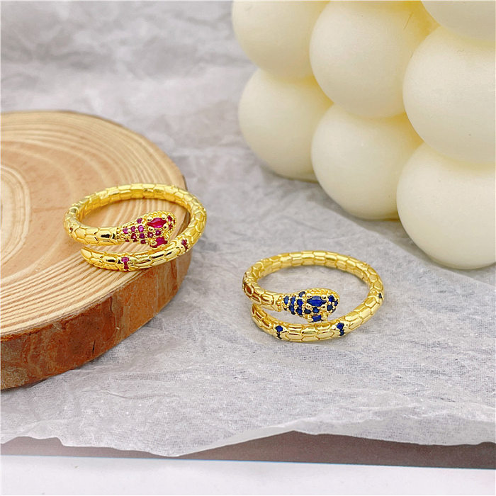 IG Style Snake Copper Inlay Zircon Open Ring