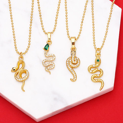 Neue Tier-Schlangen-Anhänger-Kupfer-vergoldete eingelegte Zirkon-Halskette