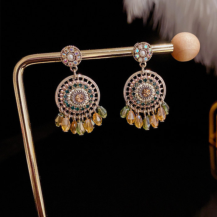 1 Pair Ethnic Style Geometric Plating Inlay Copper Artificial Crystal Zircon Drop Earrings