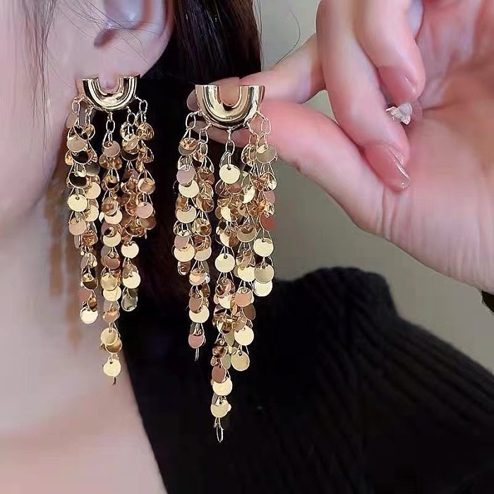 1 Pair Casual Exaggerated Round Solid Color Tassel Plating Copper Drop Earrings