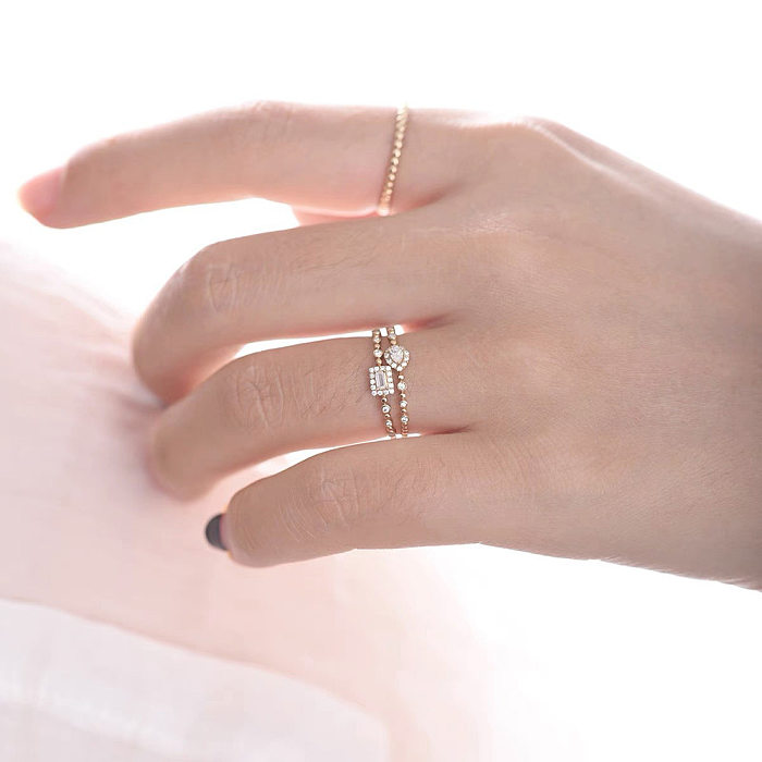 Modern Style Round Square Copper Zircon Rings