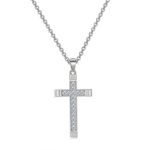 Fashion Cross Copper Inlay Zircon Necklace 1 Piece
