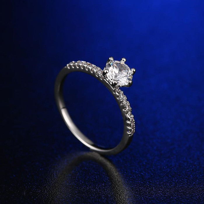 Sweet Simple Style Round Copper Inlay Zircon White Gold Plated Rings
