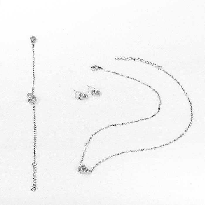 Style moderne Style simple Commute Double anneau en acier inoxydable chaîne de placage de perles plaqué or blanc 18 carats unisexe bracelets boucles d'oreilles collier
