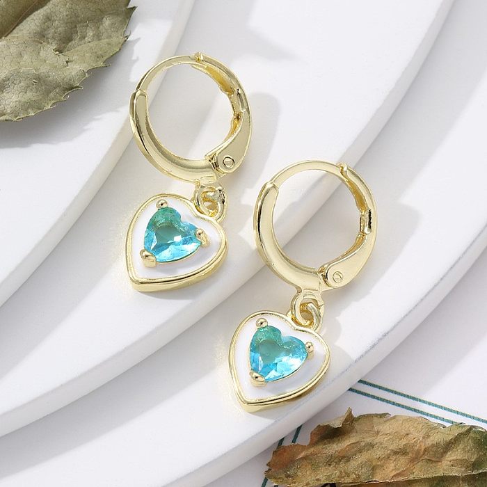 1 Pair Sweet Simple Style Water Droplets Heart Shape Plating Inlay Copper Zircon 18K Gold Plated Drop Earrings