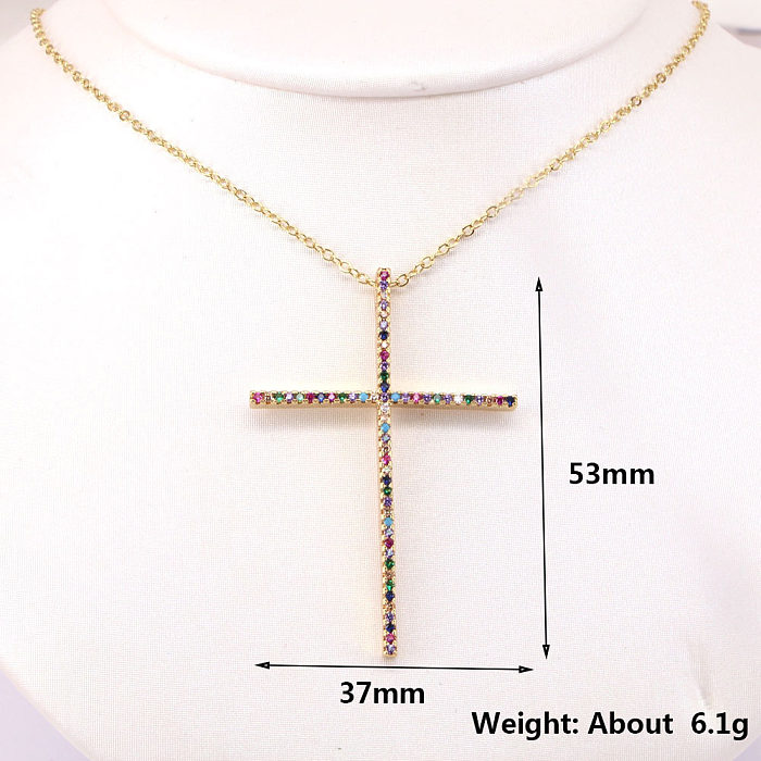 Hip-Hop-Stil Kreuz Kupfer eingelegte Farbe Zirkon Anhänger Halskette