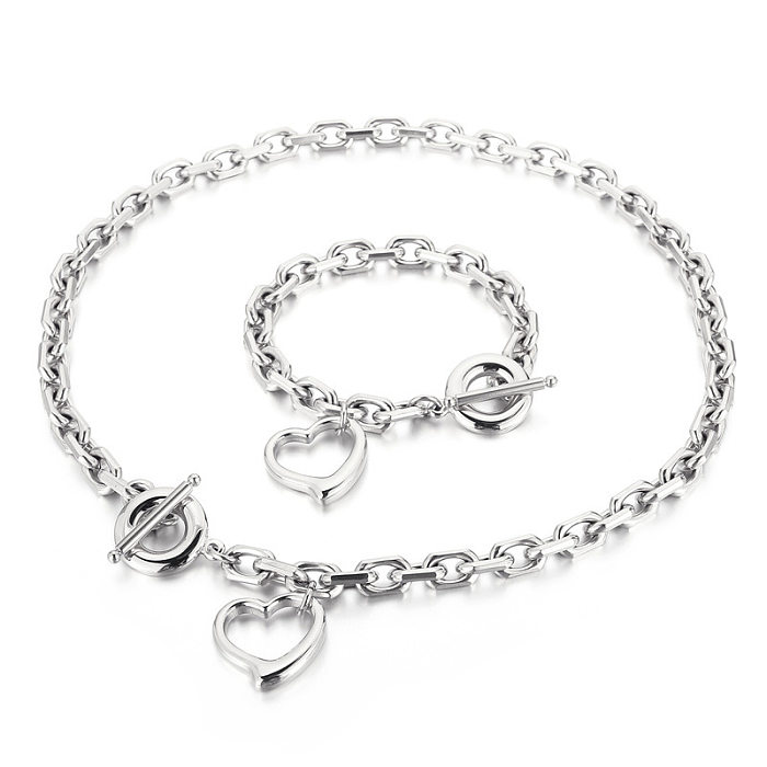 Fashion Stainless Steel Heart-shaped OT Buckle Necklace Bracelet Women's Suit