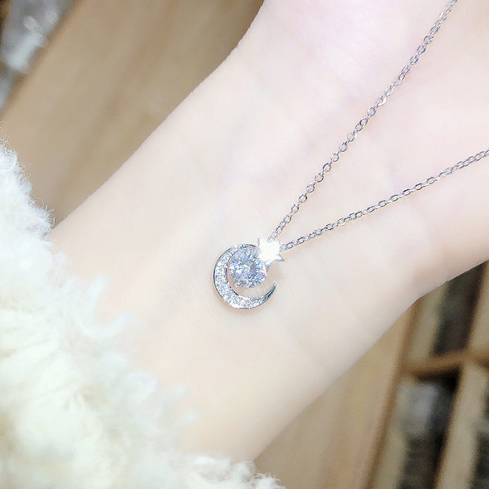 Simple Style Star Moon Copper Zircon Pendant Necklace In Bulk