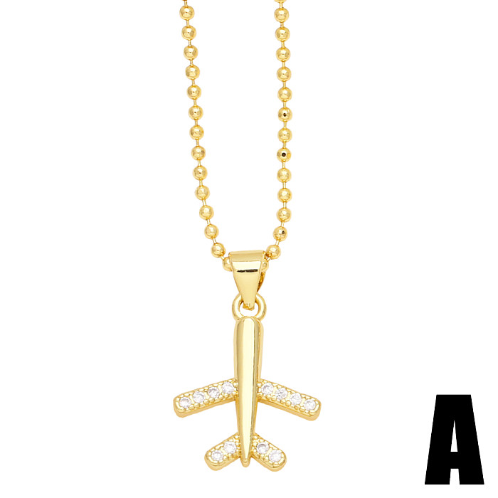 IG Style Cool Style Airplane Copper 18K Gold Plated Zircon Pendant Necklace In Bulk