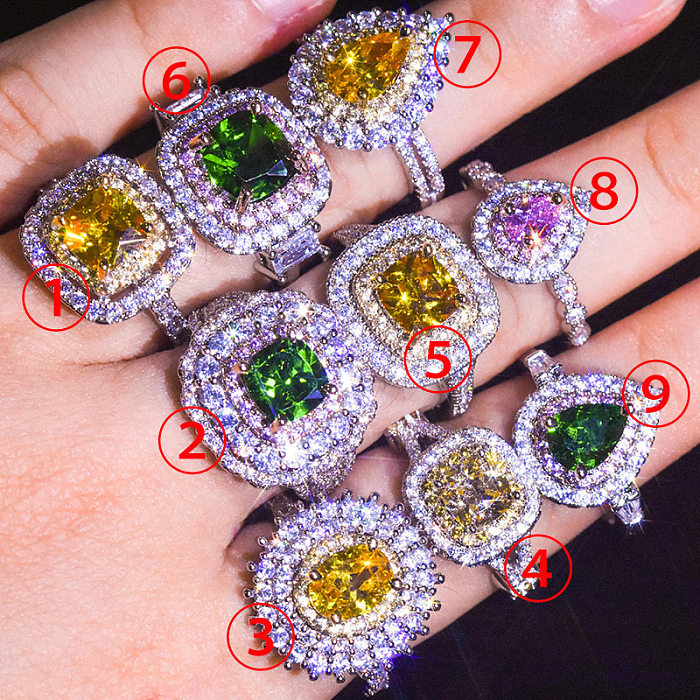 IG Style Elegant Square Oval Water Droplets Copper Inlay Artificial Rhinestones Zircon Rings