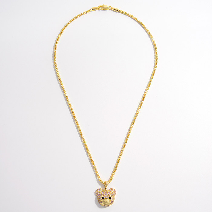 Casual Elegant Little Bear Copper Plating Inlay Zircon 18K Gold Plated Pendant Necklace