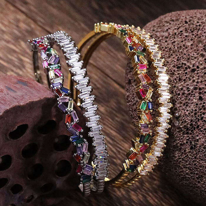 Classical Streetwear Irregular Copper Plating Inlay Zircon Cuff Bracelets