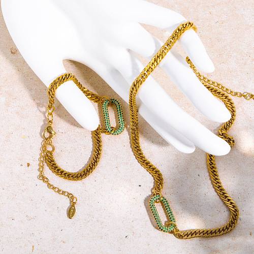 Streetwear Ovale Kupferbeschichtung Inlay Zirkon Armbänder Ohrringe Halskette