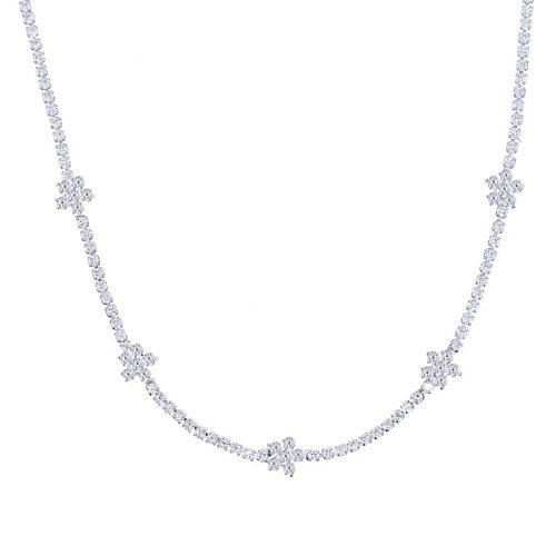 Elegant Flower Copper Plating Inlay Flakes Artificial Gemstones White Gold Plated Rhodium Plated Necklace