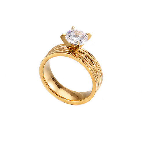 Estilo coreano ins elegante e simples personalidade feminina oco incrustado zircônio titânio anel de aço ouro anel de aço inoxidável atacado