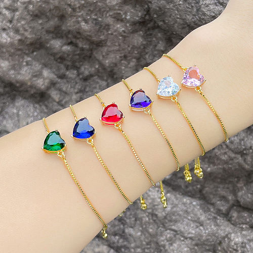 Pulseras de cobre con forma de corazón de moda Pulseras de cobre con circón chapado en oro