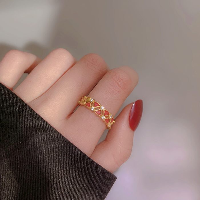 1 Piece Simple Style Geometric Copper Plating Artificial Pearls Open Ring