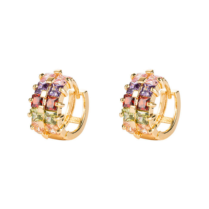 European And American Fashion Trend Copper-plated Micro-inlaid Zircon Double-layer Geometric Rainbow Earrings