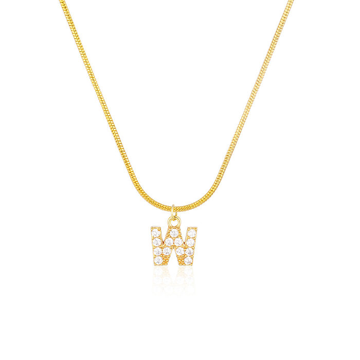 Bijoux en gros, chaîne en os de serpent, pendentif lettre en cuivre incrusté de Zircon, collier, bijoux