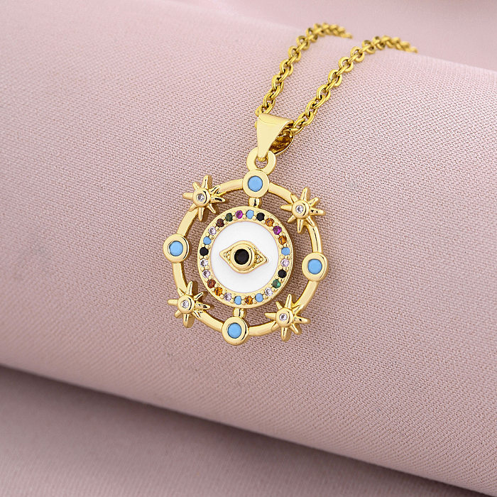 Elegant Devil'S Eye Copper Zircon Pendant Necklace In Bulk