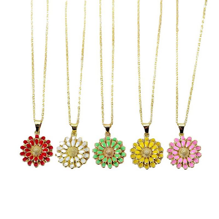 Halskette mit pastoralem Sonnenblumen-Kupfer-Emaille-Anhänger