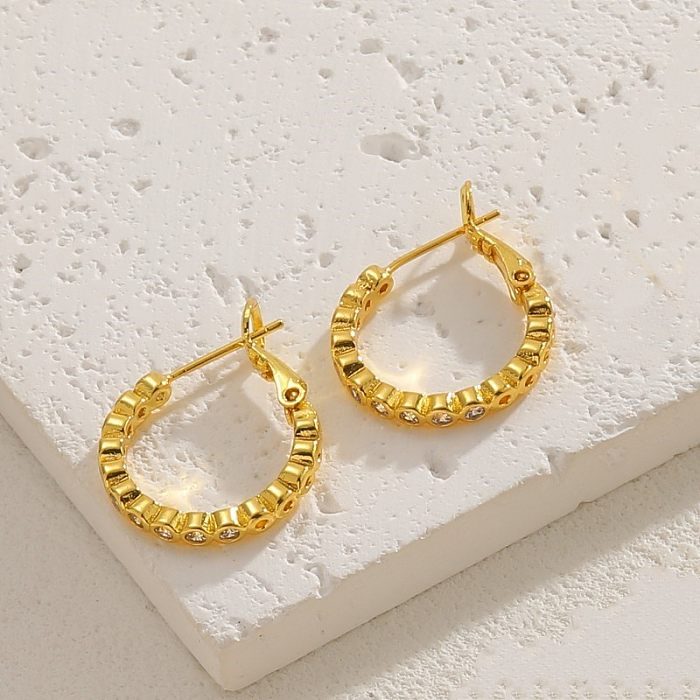 1 Pair Classic Style Solid Color Plating Inlay Copper Zircon 14K Gold Plated Earrings