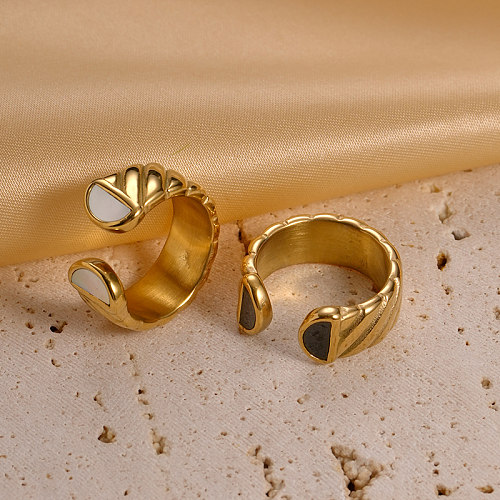 حلقات مفتوحة مطلية بالذهب مطلية بالذهب بتصميم بسيط غير منتظم من الفولاذ المقاوم للصدأ