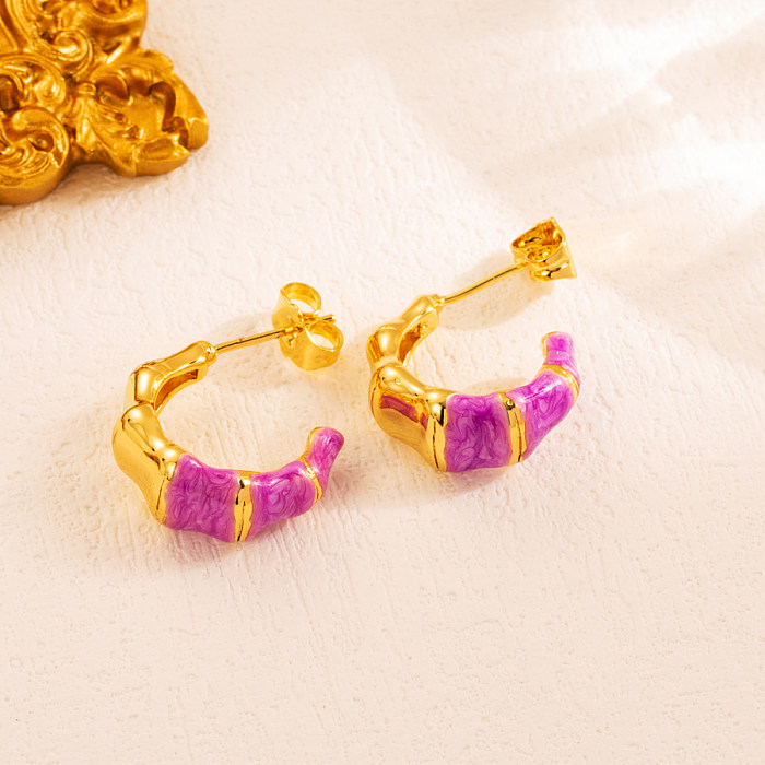 1 Pair INS Style Sweet C Shape Copper Enamel Plating 18K Gold Plated Ear Studs