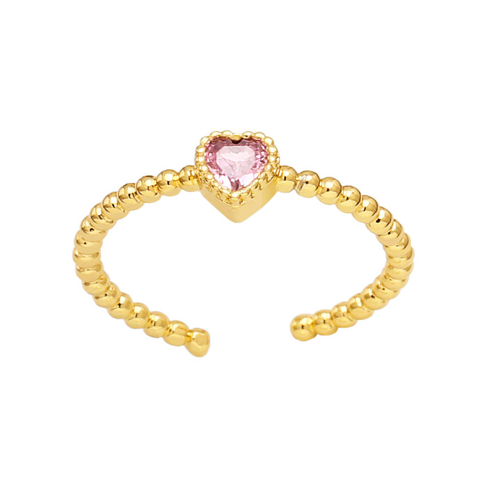 Anel aberto de zircão banhado a ouro de cobre em formato de coração da moda 1 peça