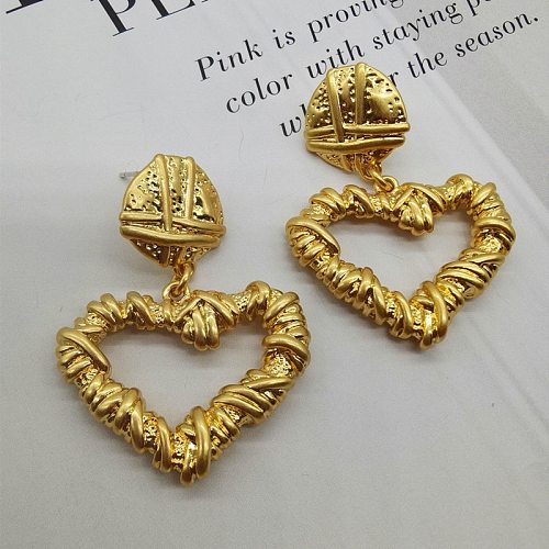 Boucles d'oreilles pendantes plaquées cuivre en forme de cœur, 1 paire