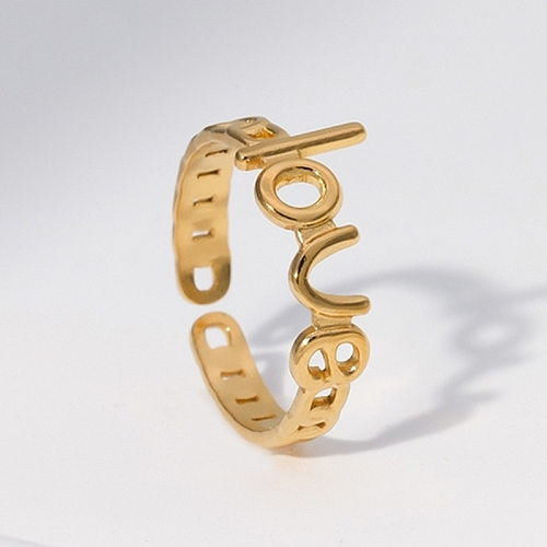 Modischer offener Ring mit Buchstaben-Motiv aus Edelstahl mit Aussparung