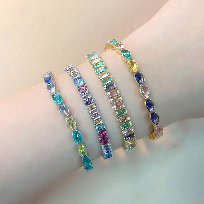 Simple Style Shiny Water Droplets Eye Copper Plating Inlay Zircon White Gold Plated Gold Plated Bracelets