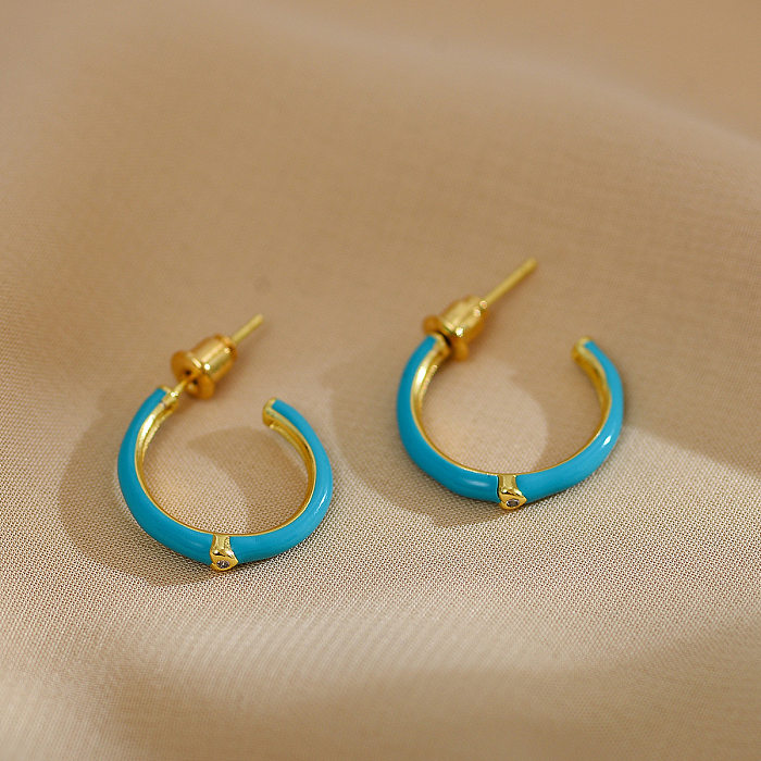 1 paire de clous d'oreilles en cuivre et Zircon, Style Simple et décontracté, incrustation en forme de C