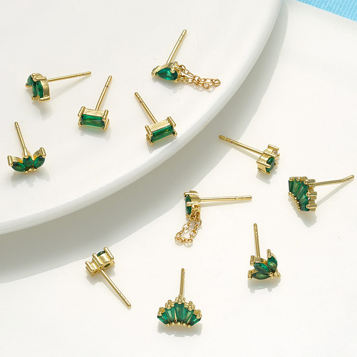 Retro Geometric Green Gemstones Diamond Copper Earrings Wholesale jewelry