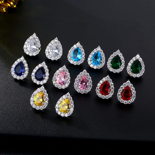 1 Pair Elegant Luxurious Water Droplets Inlay Copper Zircon White Gold Plated Ear Studs