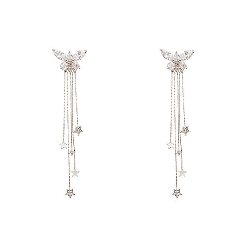 Boucles d'oreilles pendantes élégantes géométriques en cuivre, perles artificielles et strass, 1 paire