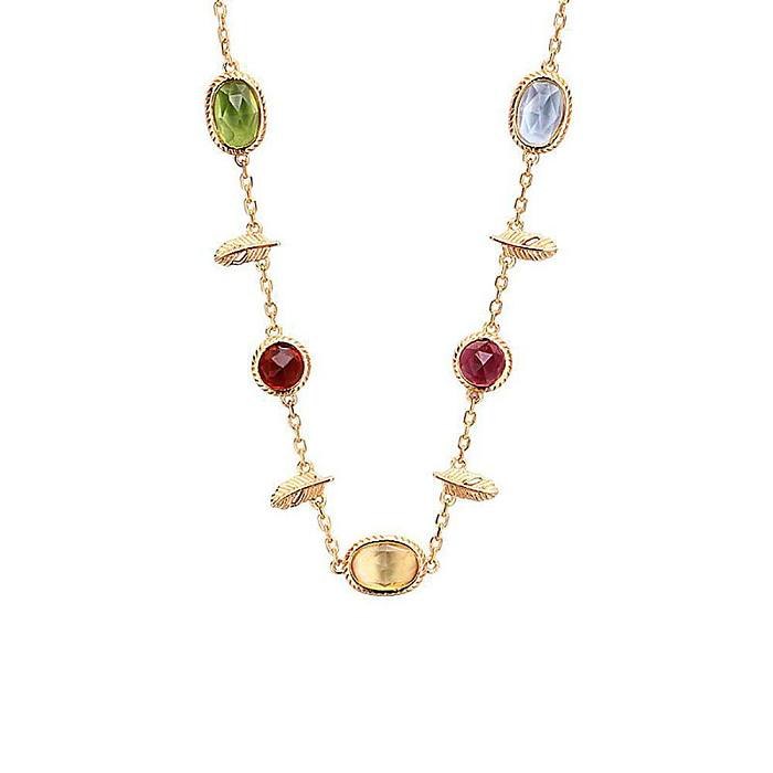 Retro Oval Copper Plating Inlay Artificial Gemstones Necklace