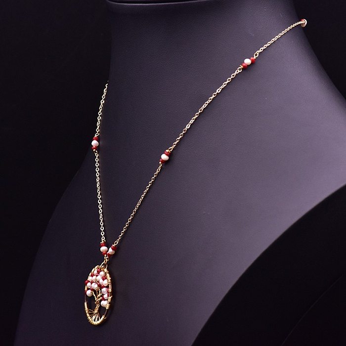 Retro Shell Copper Plating Inlay Pearl 18K Gold Plated Pendant Necklace