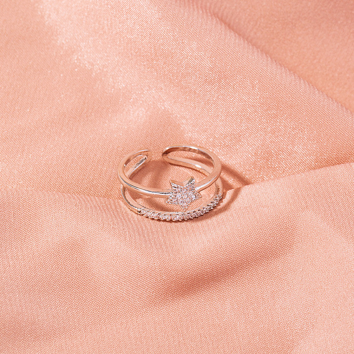 1 peça de anel aberto de zircão em camadas de cobre com estrela da moda