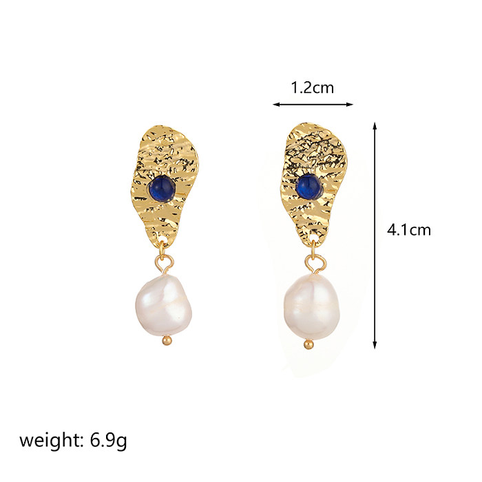 1 Pair Retro Irregular Pearl Plating Inlay Copper Glass Bead 18K Gold Plated Drop Earrings