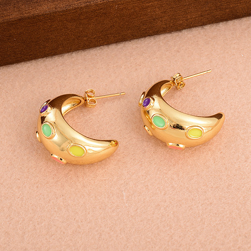 1 Pair Simple Style C Shape Enamel Plating Copper 18K Gold Plated Ear Studs