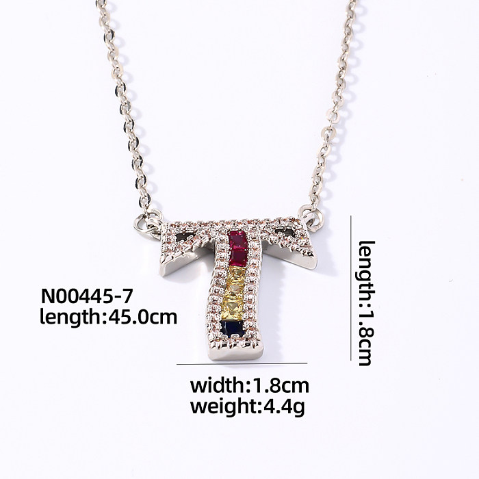 Casual Simple Style Letter Stainless Steel Copper Plating Inlay Zircon White Gold Plated Pendant Necklace