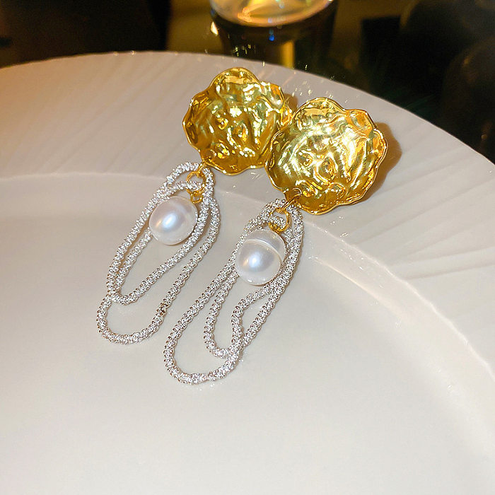 1 Pair Classical Water Droplets Flower Inlay Copper Artificial Gemstones Drop Earrings Ear Studs