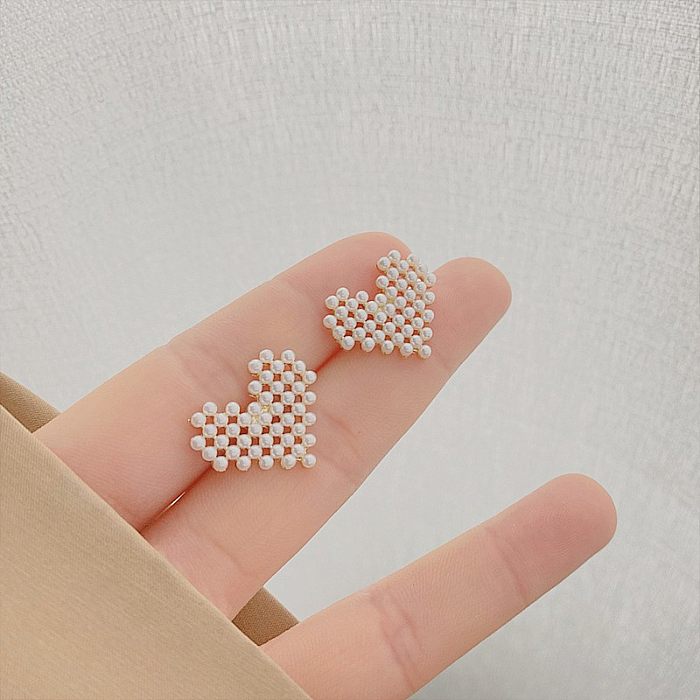 1 Pair Sweet Star Heart Shape Bow Knot Copper Inlay Artificial Pearls Rhinestones Earrings