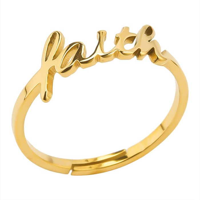 Anéis abertos de aço inoxidável com letras de estilo simples por atacado