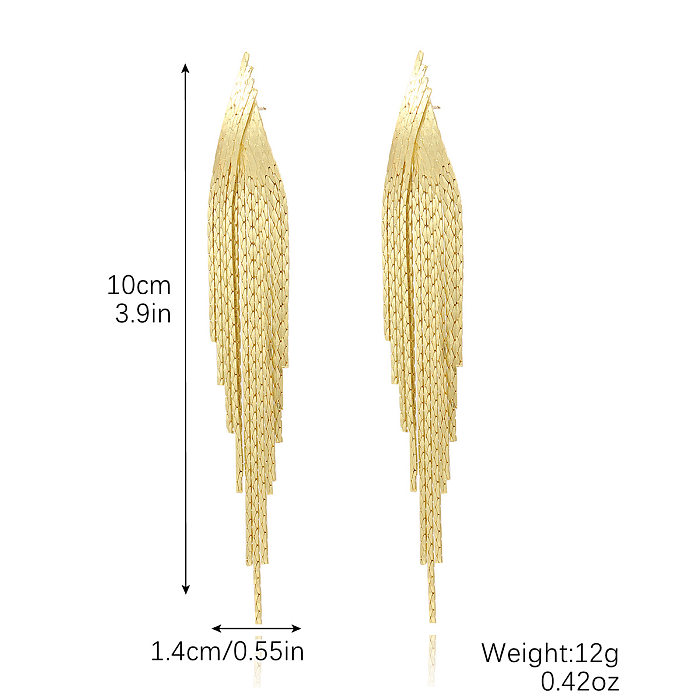 1 Pair Casual Simple Style Tassel Plating Chain Inlay Copper Zircon Drop Earrings