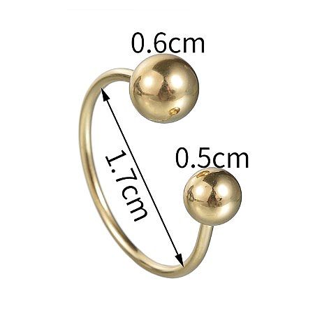 Moda estilo simples bola cor sólida chapeamento de aço inoxidável 14K anéis abertos banhados a ouro