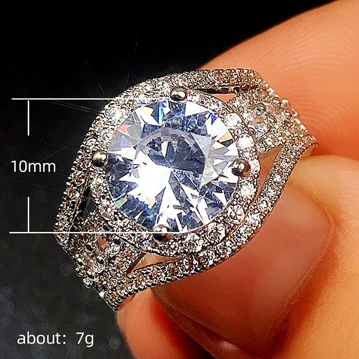 Nueva joyería exquisita anillo de mujer anillo de cobre de circón grande con incrustaciones de moda