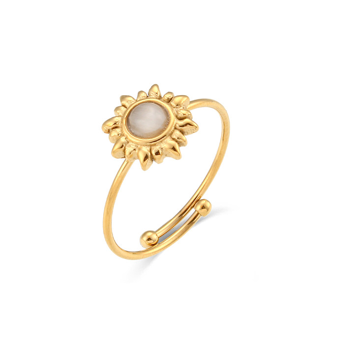 Anel aberto de aço inoxidável da moda Sun embutida anéis de aço inoxidável opala