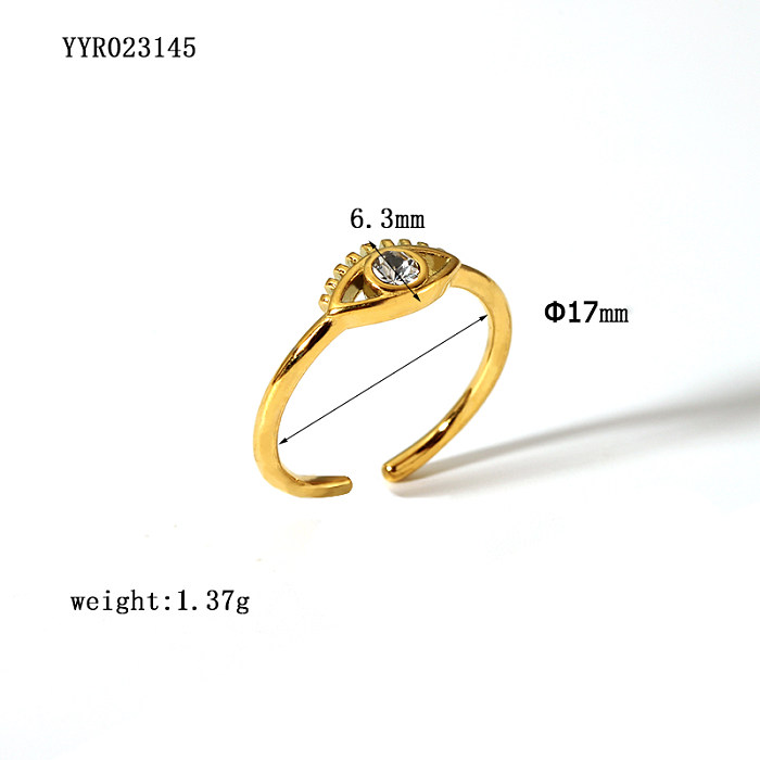 Wholesale Vintage Style Devil'S Eye Solid Color Stainless Steel Plating Inlay 18K Gold Plated Rhinestones Open Rings